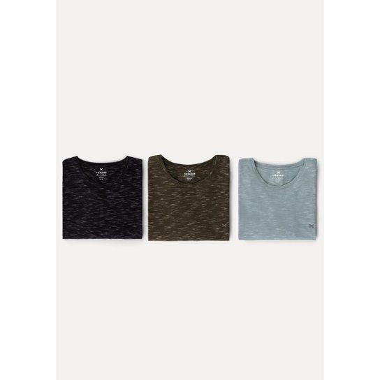 Kit 3 Camisetas Básicas Masculinas Em Malha Jet Com Bordado