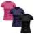 Kit 3 Camisetas Manga Curta Raio Feminino - Preto+Azul
