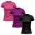 Kit 3 Camisetas Manga Curta Raio Feminino - Preto+Roxo