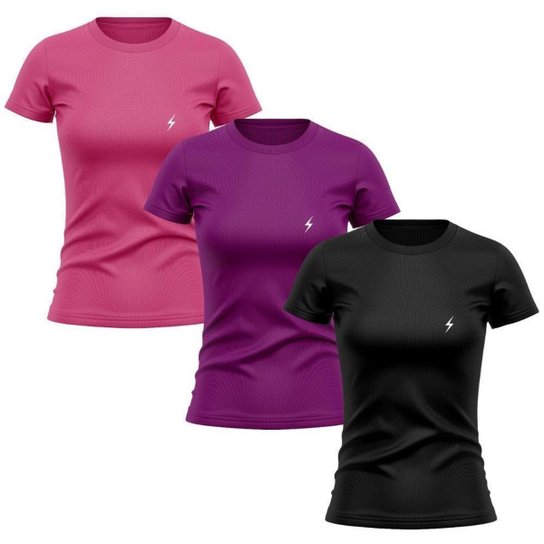 Kit 3 Camisetas Manga Curta Raio Feminino