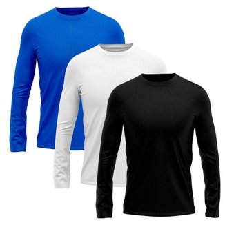 Kit 3 Camisetas Masculina Segunda Pele Manga Longa Dry Lisa Praia Camisa Blusa Camiseta Treino Bike