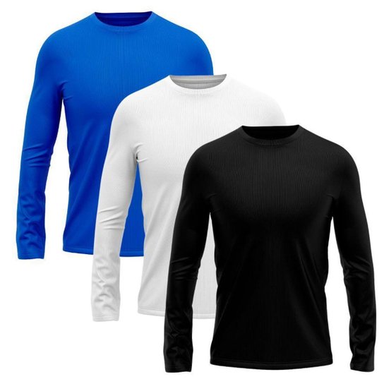 Kit 3 Camisetas Masculina Segunda Pele Manga Longa Dry Lisa Praia Camisa Blusa Camiseta Treino Bike