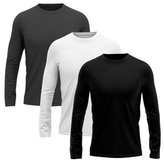 Kit 3 Camisetas Masculina Segunda Pele Manga Longa Dry Lisa Praia Camisa Blusa Camiseta Treino Bike
