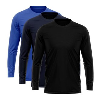 Kit 3 Camisetas Via Basic Manga Longa Térmica Dry UV Proteção Solar Masculina