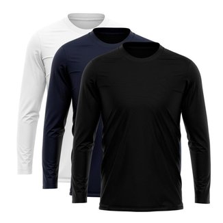 Kit 3 Camisetas Via Basic Manga Longa Térmica Dry UV Proteção Solar Masculina