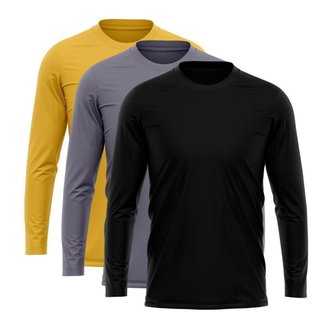 Kit 3 Camisetas Via Basic Manga Longa Térmica Dry UV Proteção Solar Masculina
