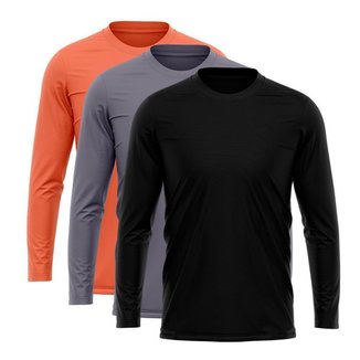 Kit 3 Camisetas Via Basic Manga Longa Térmica Dry UV Proteção Solar Masculina