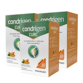 Kit 3 Condrigen Curc Colágeno Tipo 2 + Cúrcuma 60 Cápsulas Maxinutri Sabor:Sem Sabor;Cor: