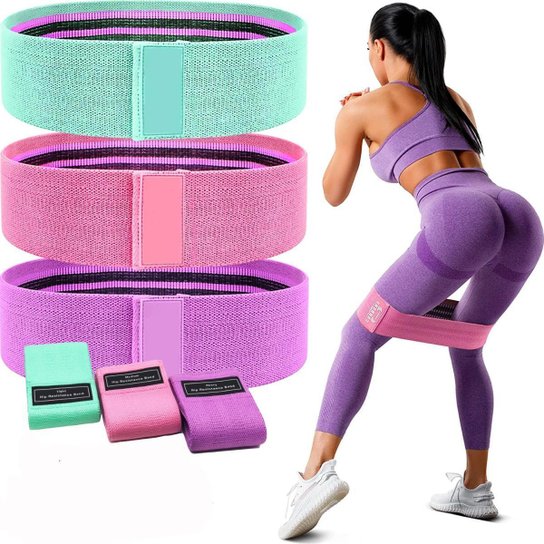Kit 3 Faixas Elásticas Hip Band Thera Band Portatil exercicios em Casa Academia Pilates Yoga