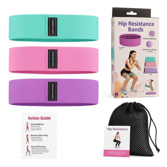 Kit 3 Faixas Elásticas Hip Band Thera Band Portatil exercicios em Casa Academia Pilates Yoga
