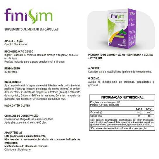 Kit 3 Finisim Cromo e Fibras com 60 Cápsulas Maxinutri