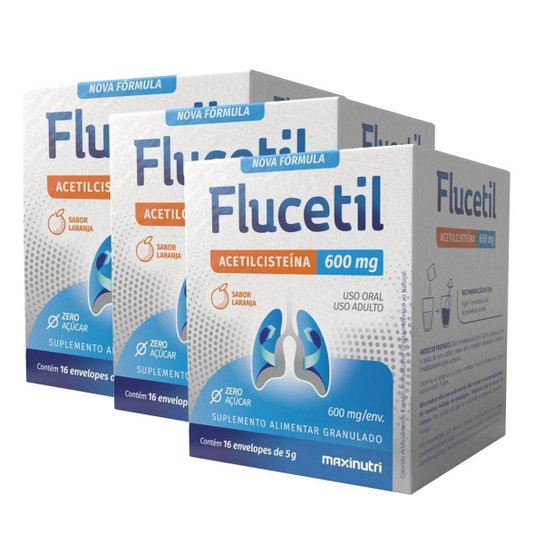 Kit 3 Flucetil Sachê Granulado 16x5g Sabor Laranja Maxinutri