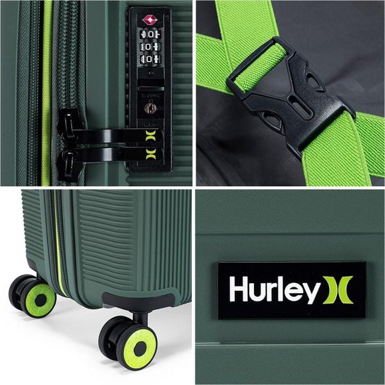 Kit 3 Malas De Viagem ABS Rígido Hurley Rodinhas 360° Reforçada com Cadeado TSA Espaçosa