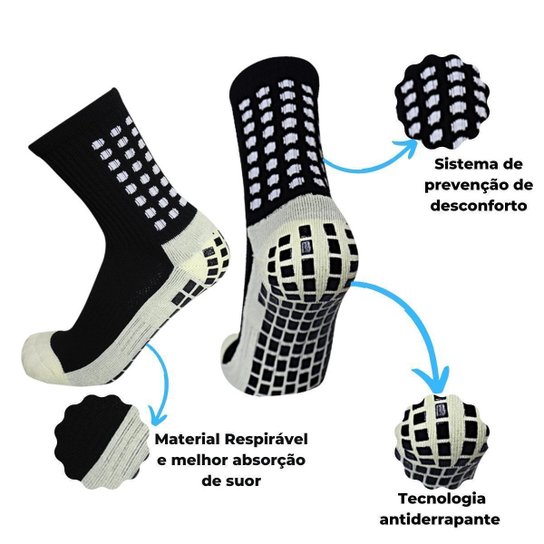 Kit 3 Pares de Meia Futebol Esportiva Antiderrapante Pro Soccer De Compressão