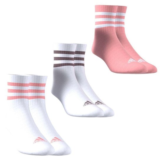 Kit 3 Pares De Meias Adidas 3 Stripes Infantil - Branco e Rosa 35-37