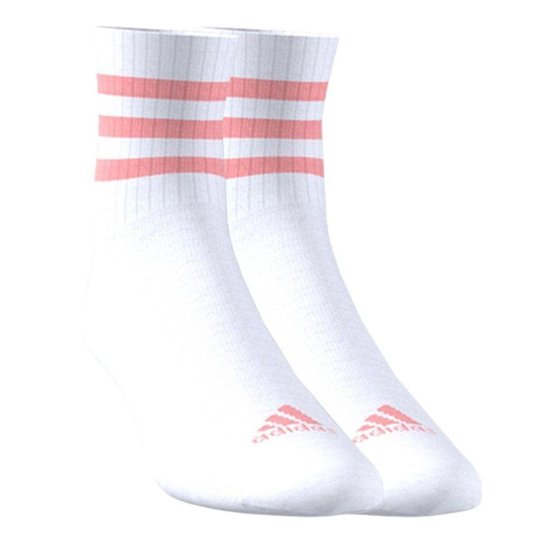 Kit 3 Pares De Meias Adidas 3 Stripes Infantil - Branco e Rosa 35-37