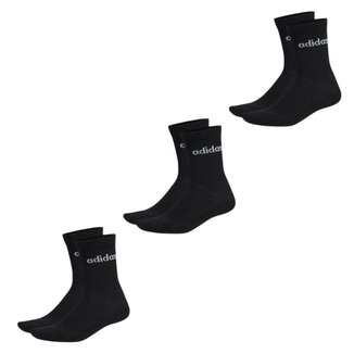 Kit 3 Pares de Meias Adidas Linear Crew Cano Alto Unissex - Preto 40-42