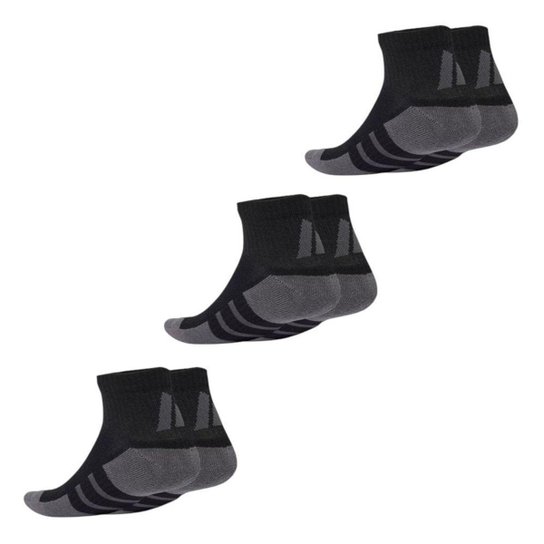 Kit 3 Pares de Meias Adidas Quarter Cano Médio Unissex - Preto 43-45