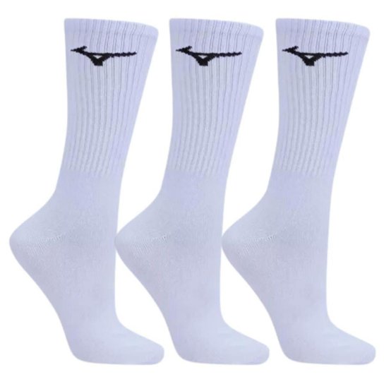 Kit 3 Pares Meia Mizuno Cano Alto Training Atoalhada Branca MIMTA51918