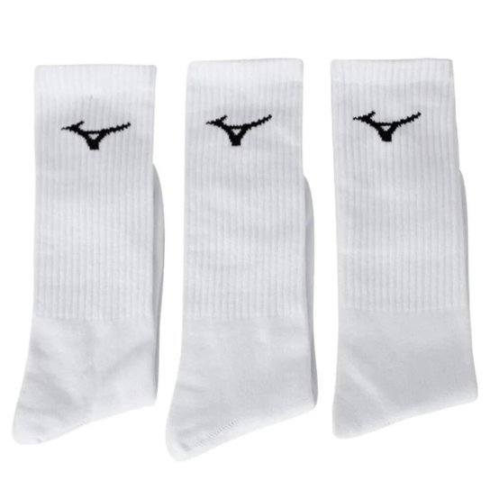 Kit 3 Pares Meia Mizuno Cano Alto Training Atoalhada Branca MIMTA51918