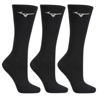 Kit 3 Pares Meia Mizuno Cano Alto Training Atoalhada Preta MIMFTA51917