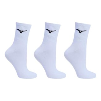 Kit 3 Pares Meia Mizuno Cano Médio Training Atoalhada Branca MIMFTA51915