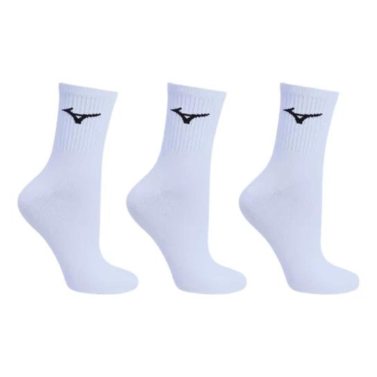 Kit 3 Pares Meia Mizuno Cano Médio Training Atoalhada Branca MIMFTA51915