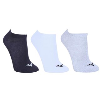 Kit 3 Pares Meia Sem Cano Mizuno Training Respirabilidade Cinza Branca Preta MIMTA5194