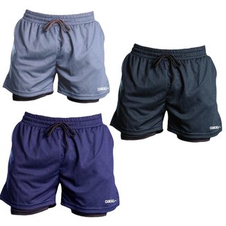Kit 3 Short Masculino Academia Esportivo 2 em 1 Short Segunda Pele Calção Corrida Fitness Treino