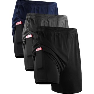 Kit 3 Shorts Masculino 2 em 1 Fitness Bermuda Para Treino