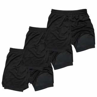 Kit 3 Shorts Treino Dry Térmico 2 em 1 com Bolso para Cel. e Porta-Toalha Calção Fitness Academia