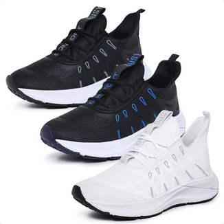 Kit 3 Tênis Esportivo Confortável Leve Macio Masculino
