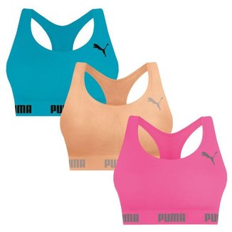 Kit 3 Tops Puma Nadador Sem Costura Feminino - Azul e Laranja G