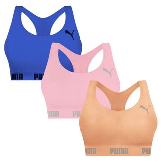 Kit 3 Tops Puma Nadador Sem Costura Feminino - Azul e Rosa G