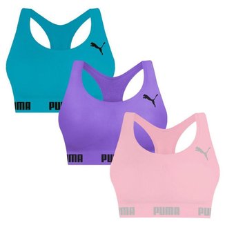 Kit 3 Tops Puma Nadador Sem Costura Feminino - Azul e Rosa GG