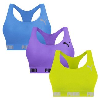 Kit 3 Tops Puma Nadador Sem Costura Feminino - Azul e Verde GG