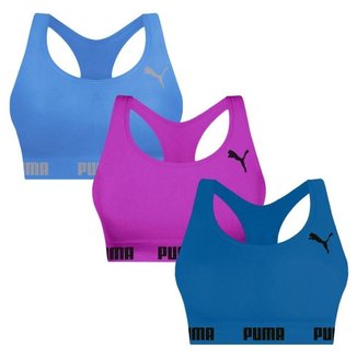 Kit 3 Tops Puma Nadador Sem Costura Feminino - Azul G