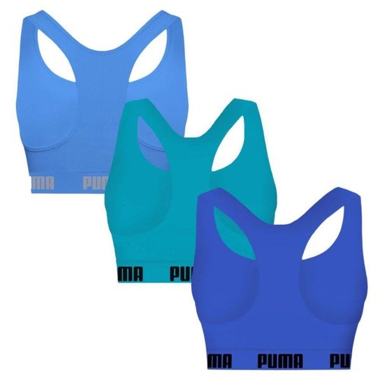 Kit 3 Tops Puma Nadador Sem Costura Feminino - Azul GG
