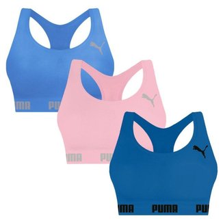 Kit 3 Tops Puma Nadador Sem Costura Feminino - Azul P