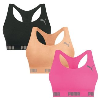 Kit 3 Tops Puma Nadador Sem Costura Feminino - Laranja e Rosa G
