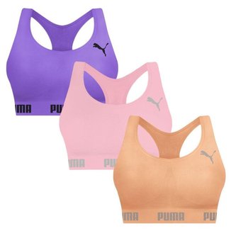 Kit 3 Tops Puma Nadador Sem Costura Feminino - Laranja e Rosa G