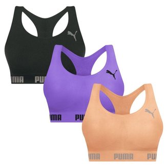 Kit 3 Tops Puma Nadador Sem Costura Feminino - Laranja e Roxo GG