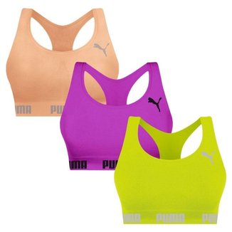 Kit 3 Tops Puma Nadador Sem Costura Feminino - Laranja e Verde GG