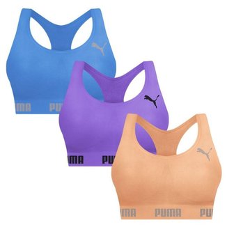 Kit 3 Tops Puma Nadador Sem Costura Feminino - Laranja GG