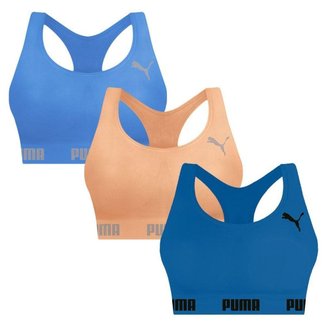 Kit 3 Tops Puma Nadador Sem Costura Feminino - Laranja GG