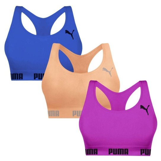 Kit 3 Tops Puma Nadador Sem Costura Feminino - Pink e Azul P