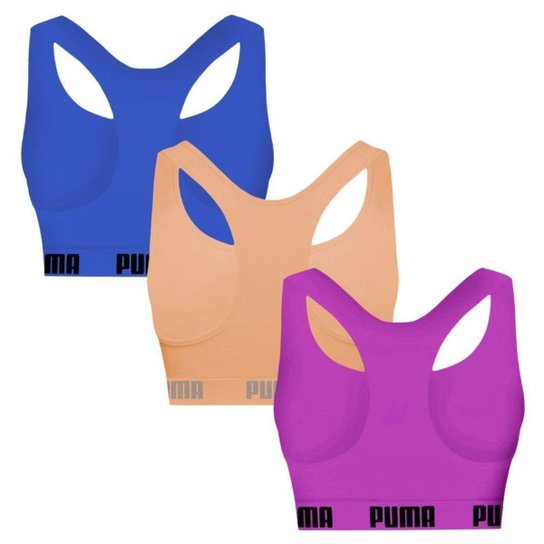 Kit 3 Tops Puma Nadador Sem Costura Feminino - Pink e Azul P
