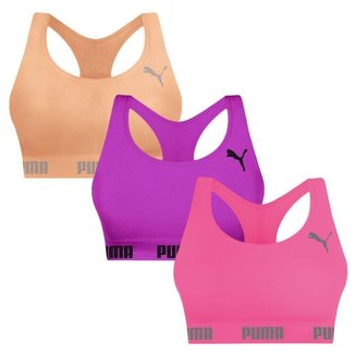 Kit 3 Tops Puma Nadador Sem Costura Feminino - Pink e Laranja G