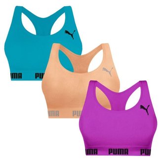Kit 3 Tops Puma Nadador Sem Costura Feminino - Pink e Laranja GG