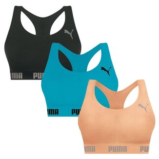 Kit 3 Tops Puma Nadador Sem Costura Feminino - Pink e Laranja M